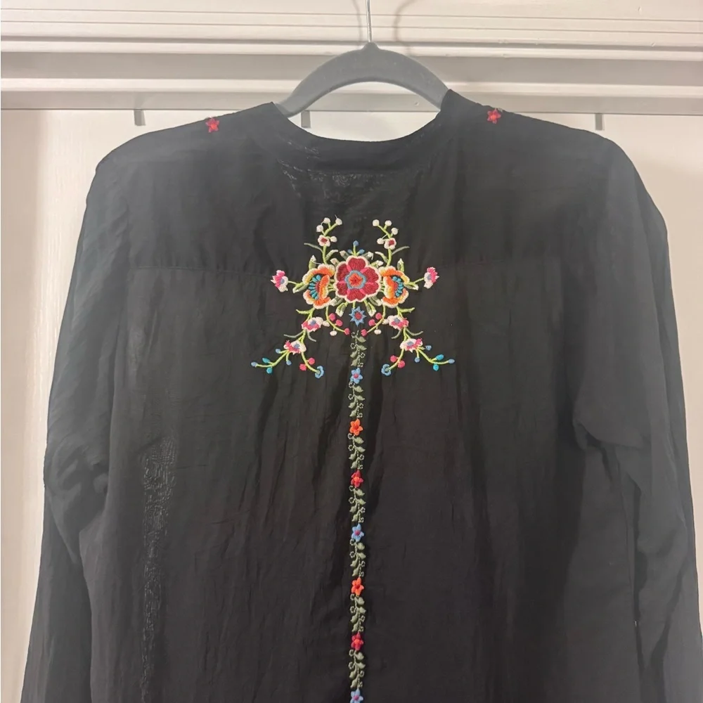 Johnny Was Black Mini Dress with Floral Embroidery - Picture 9 of 11